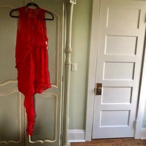 NWT - FREE PEOPLE Chili Red Asymmetric Embellished Dress - Size 4